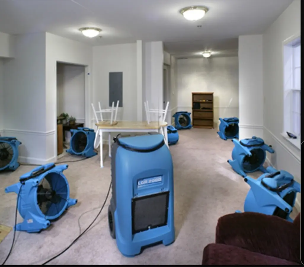 Air movers and dehumidifier setup for Water Extraction & Removal in Butler